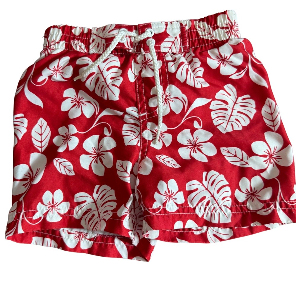 Disney Swim Trunks Hawaiian‎ Floral Red White Swimsuit Shorts 12M